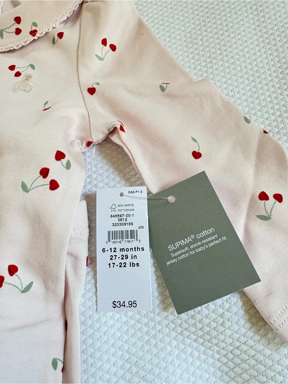 NWT Baby Gap cherries print pink bodysuit & pants set 6-12 mos
